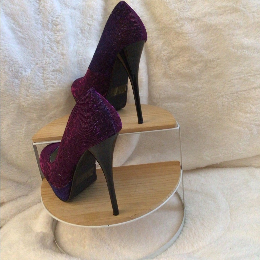 Elegant Burgundy/Purple Glitter High Heels - Picture 2 of 5
